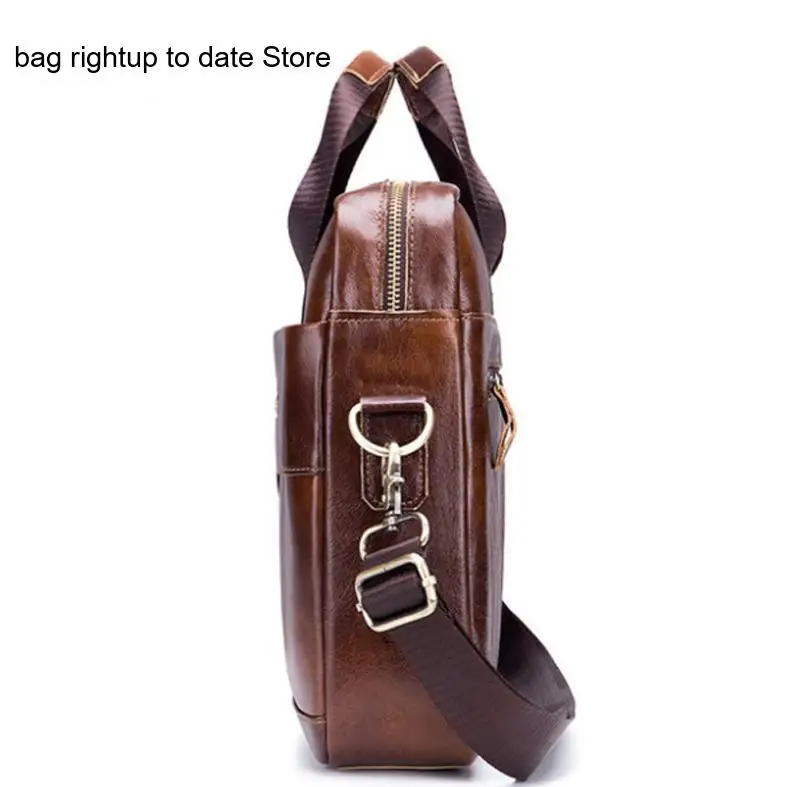 Genuine Leather Pure Color Business Large Capacity Shoulder Crossbody Laptop Bag Men