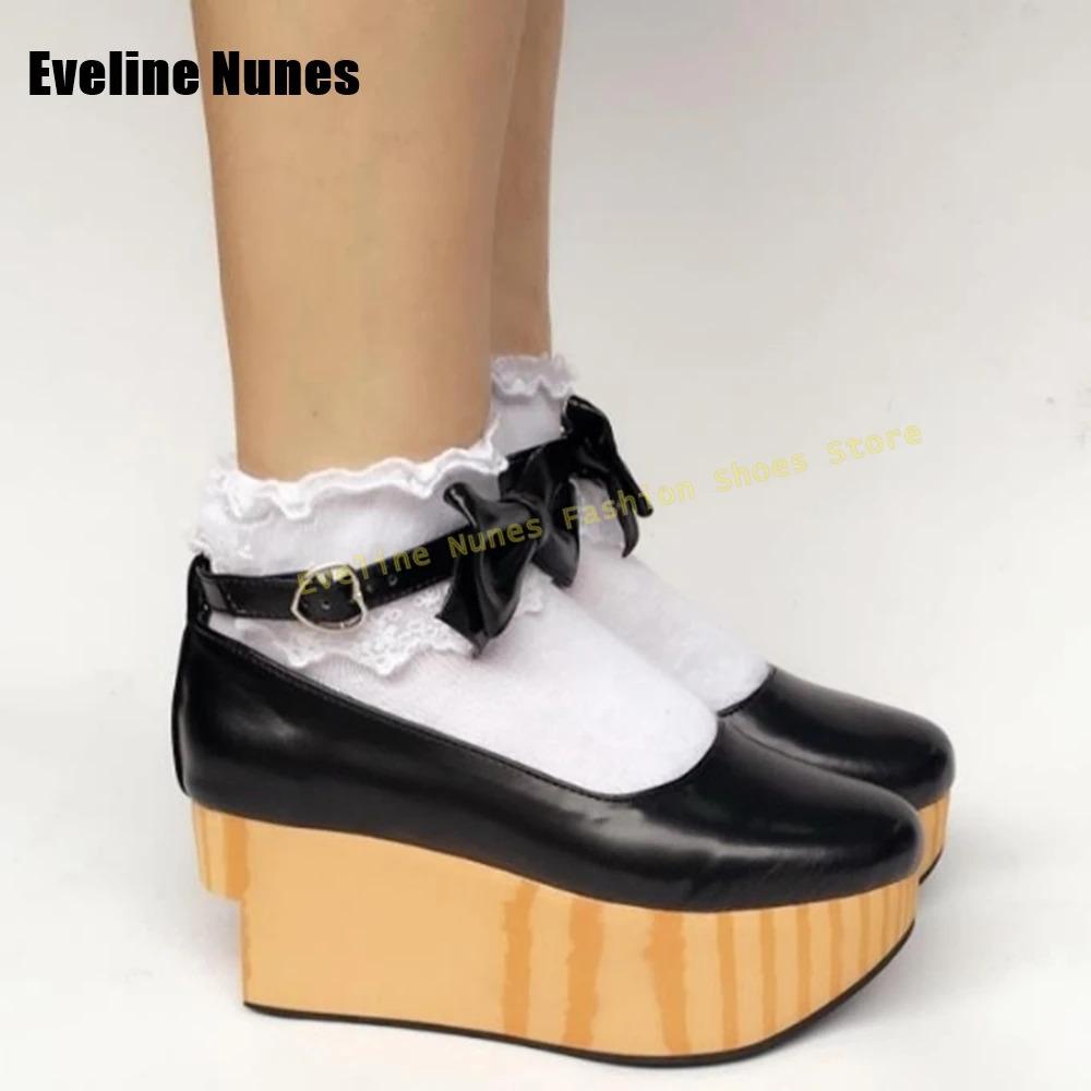 

Bowknot Thick Sole Mary Jane Shoes Round Toe Ankle Buckle Shallow Cut Out Women Lolita Pumps Japanese Style 2025 Dress New Style