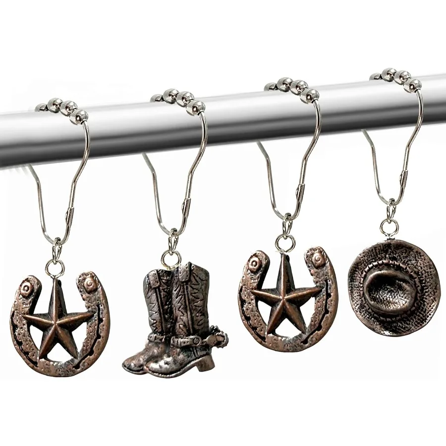 

Крючки для занавесок в стиле вестерн, 12 шт., ковбойский декор для ванной комнаты в стиле вестерн, коричневые ковбойские крючки для занавесок для душа, Rtic Country, креативный душ