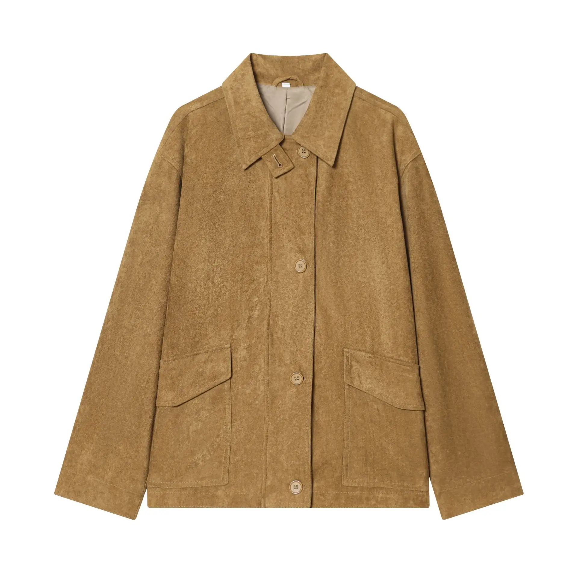 

KIDCRKJ 2026 Spring Women Suede Coat Suit Collar Single Breasted Loose Female Suit Jacket Instagram-Style Chic Lady Pilot Coat