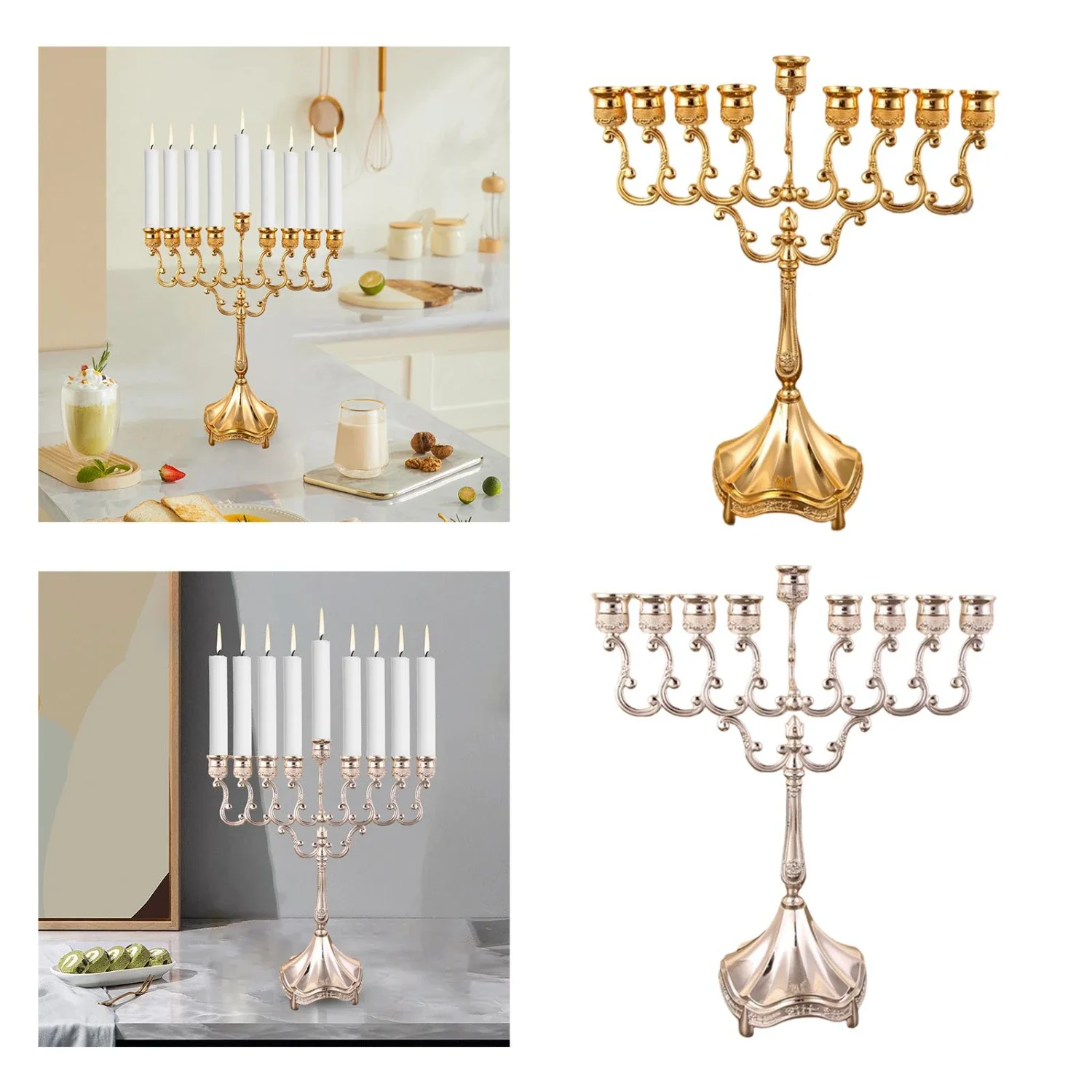 Stunning, Aureate, Elegant, and Exquisite Menorah Candelabrum - Perfect Metal Candle Holder for Special Occasions - Ideal 9 Bran