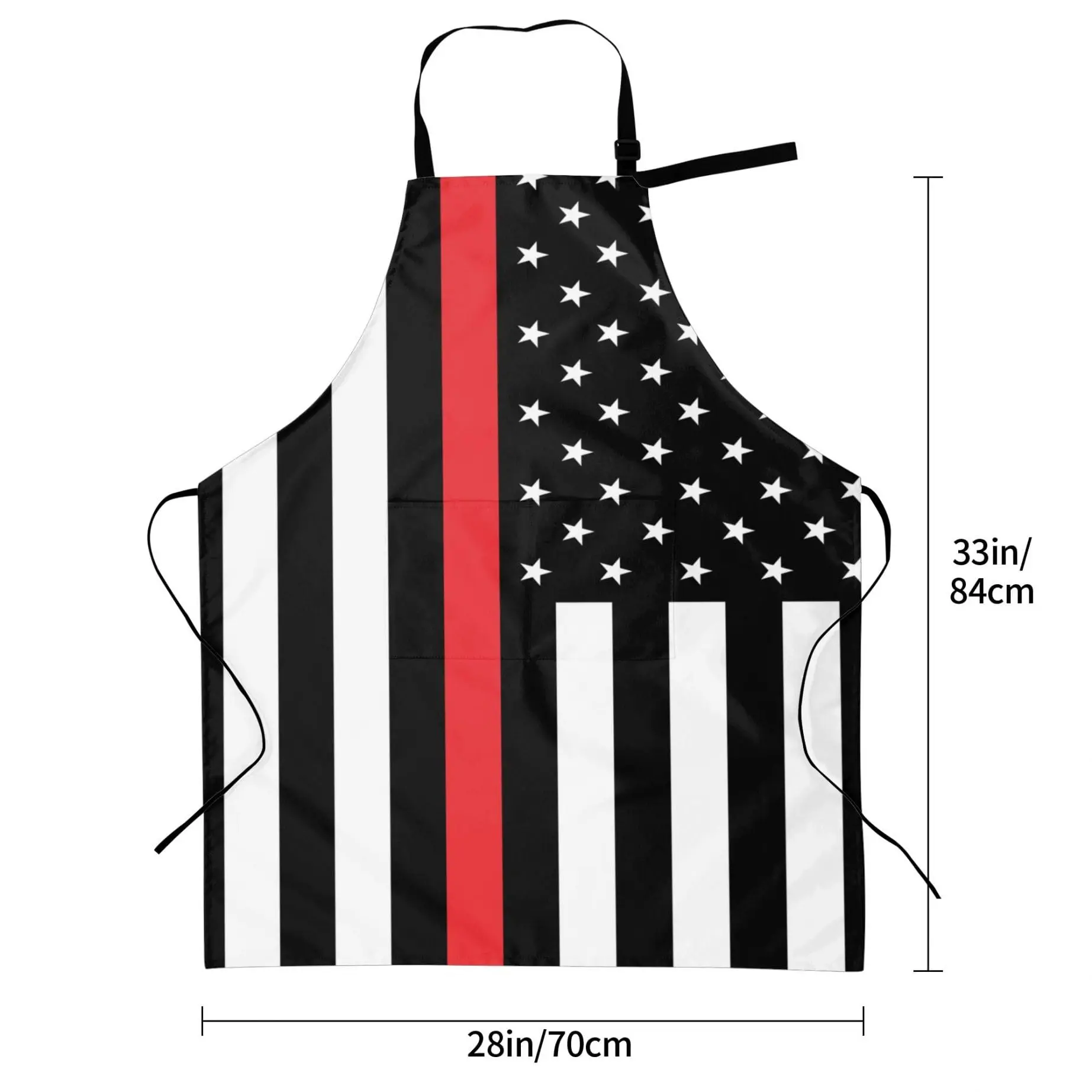 USA Flag Cooking Apron For Women Men With Pockets,Thin Red Line Flag American Firefighters Oxford Cloth Kitchen Apron