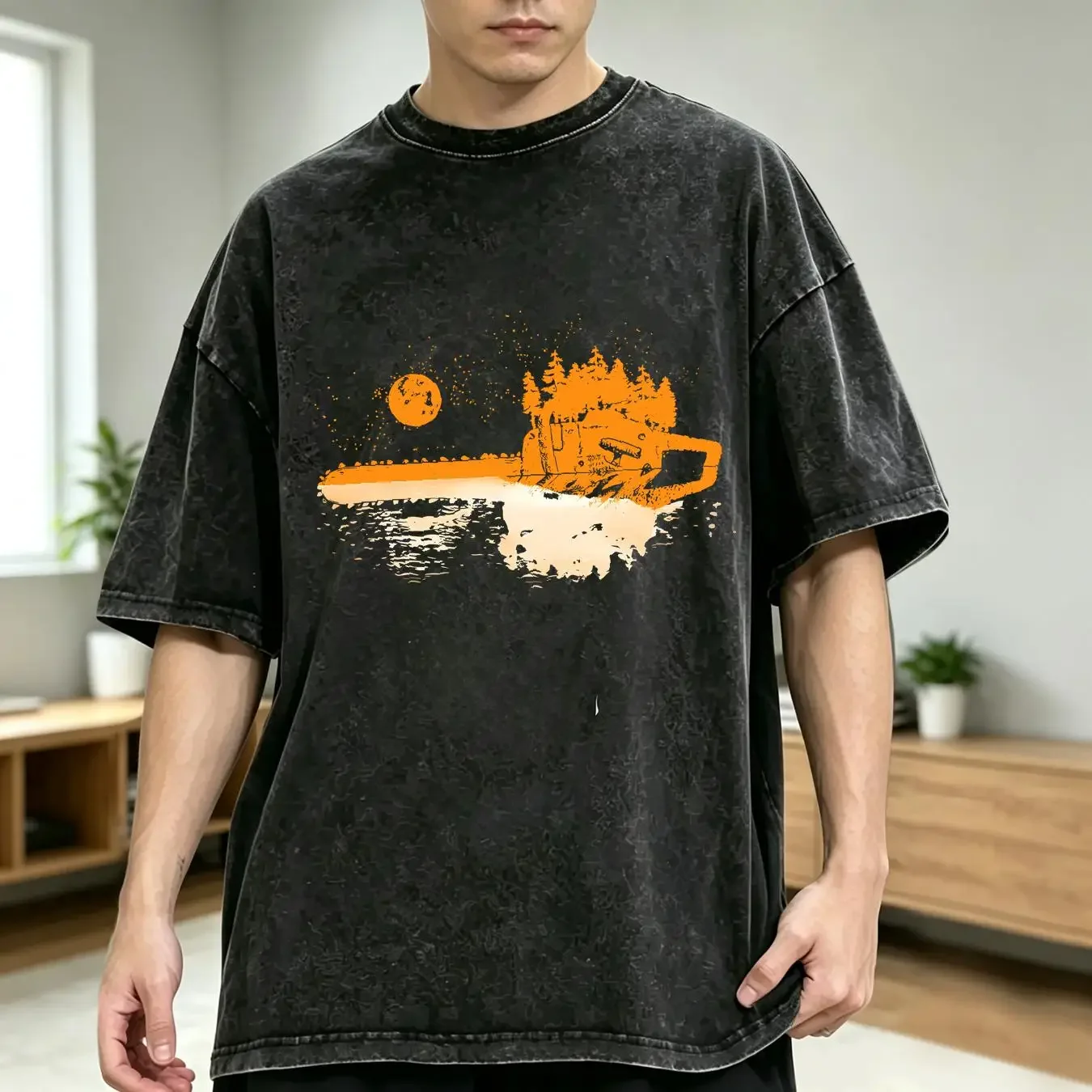 washed T Shirt Chainsaw Woodworker Men Lumberjack Arborist  vintage Washed fashion Soft designer clothes graphic Unisex