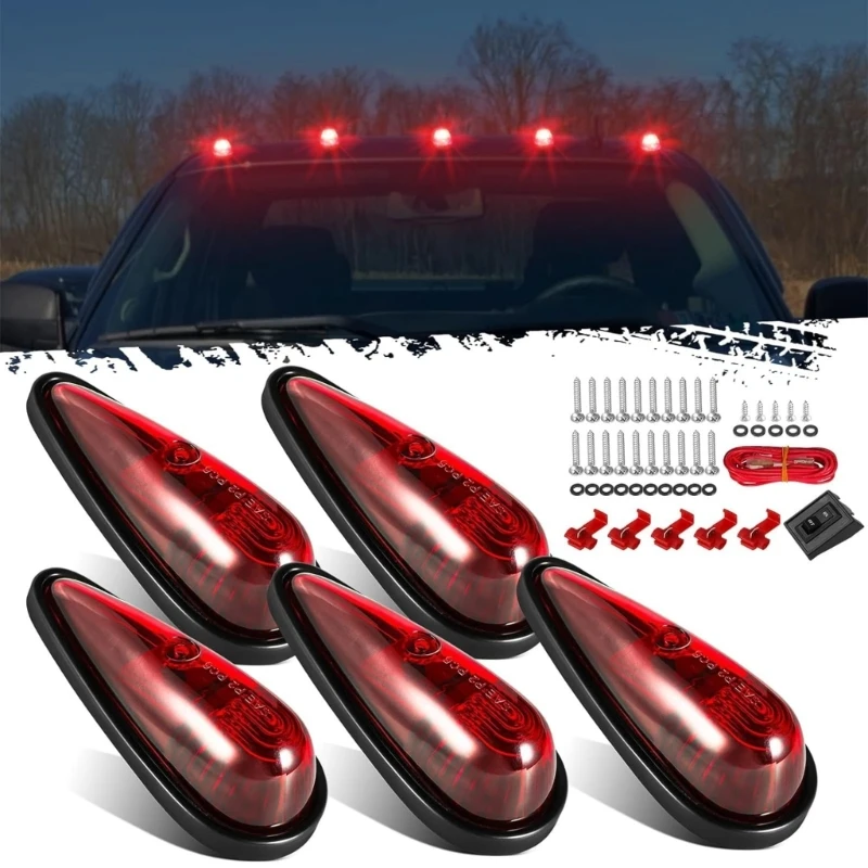 

5Pcs Cab Marker Lights Teardrop Cab Lights Roof Running Top Marker Lights 9 LEDs Lights Replacement Waterproof Cab Light