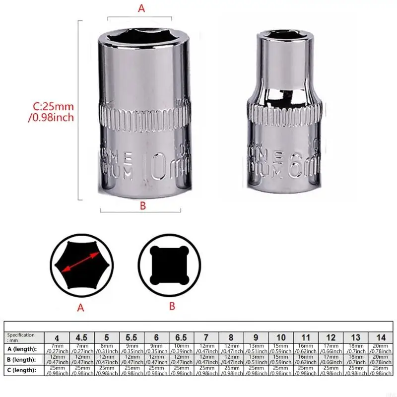 J0MC Precise Engineered Short Socket Set Wrench Accessory 6 Point Metric 4mm hingga 14mm