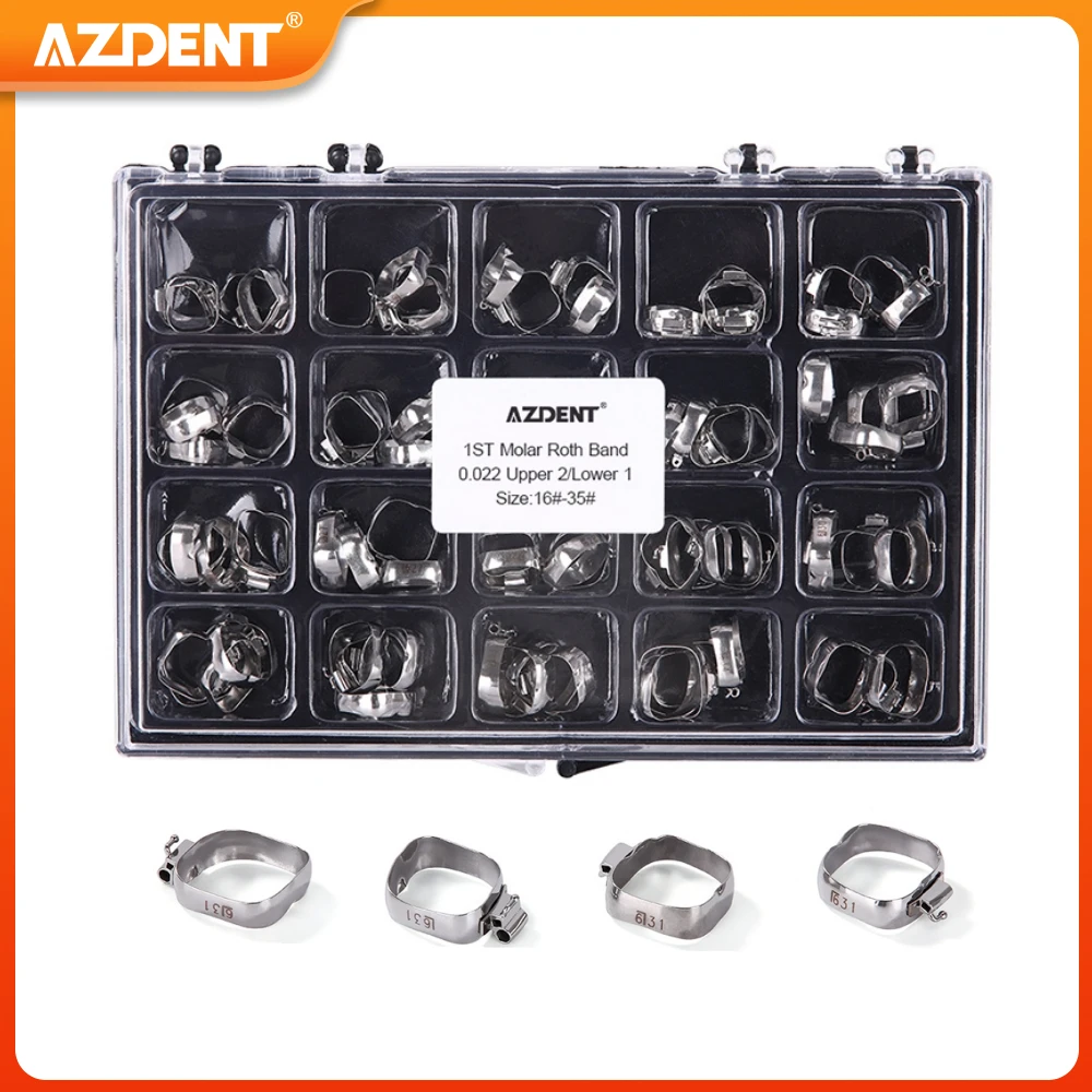 

80pcs/Box AZDENT Dental Orthodontic Bands with Buccal Tubes for 1st Molar Teeth U2/L1 Roth/MBT 0.022 Size 16#-35#