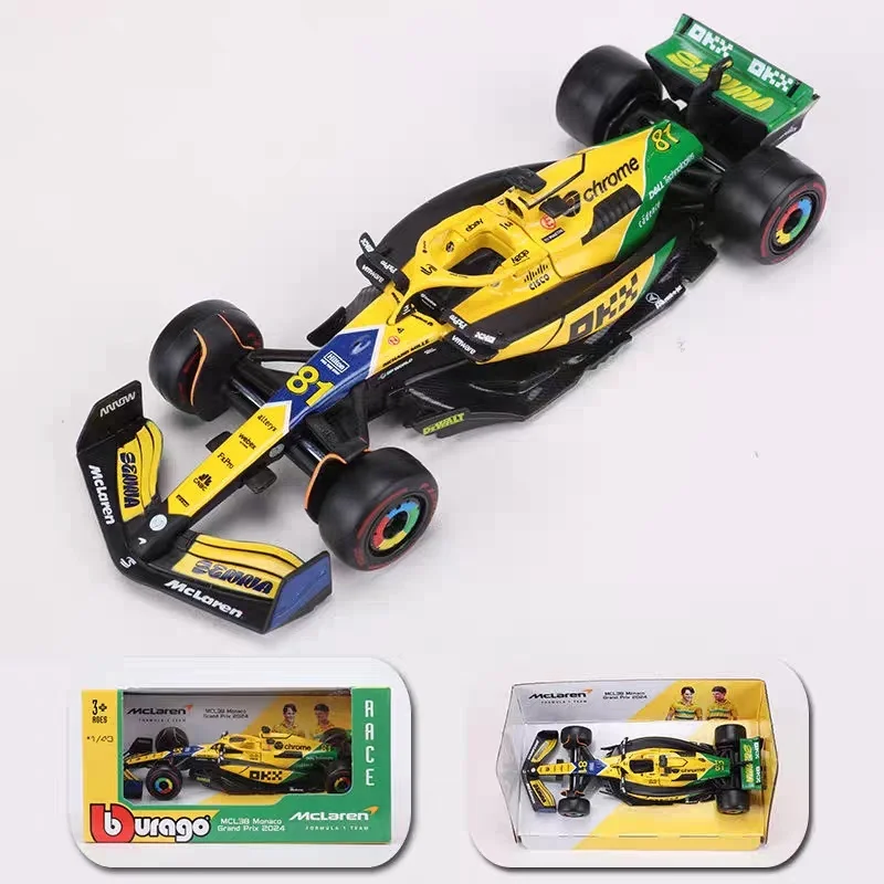 New Hot 1:43 Bburago Mcl38 Monaco Grand Prix F1 2024 F1 Alloy Miniature Diecast Model #4 #81 Lando Norris ﻿F1 Alloy Car Toy Gift