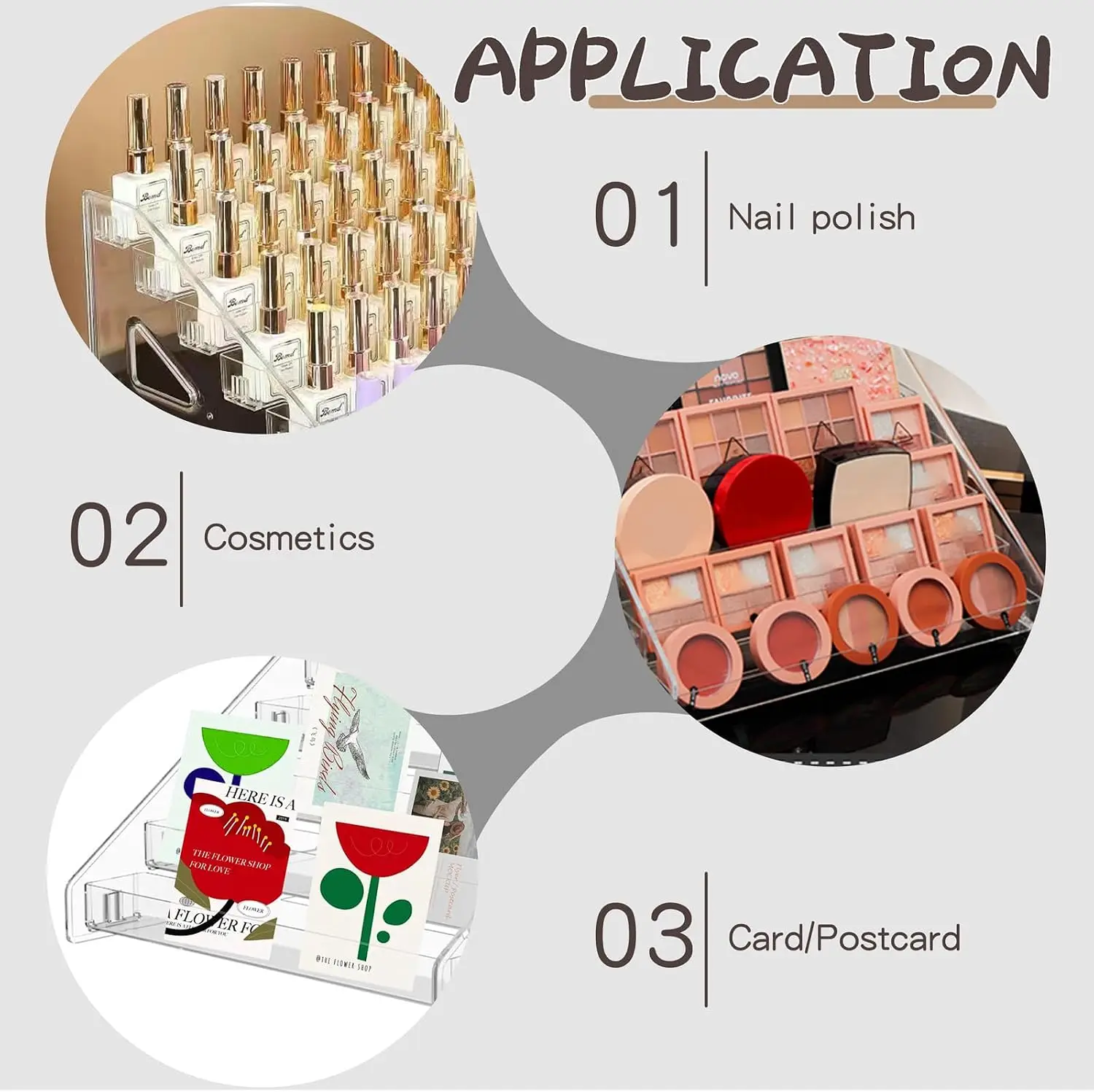 Tiered Shelf for Baseball Basketball Football Sport Cards, Cosmetics, Nail Polish, Stickers & Postcards, 12.3 x 8.4 x 5.3in