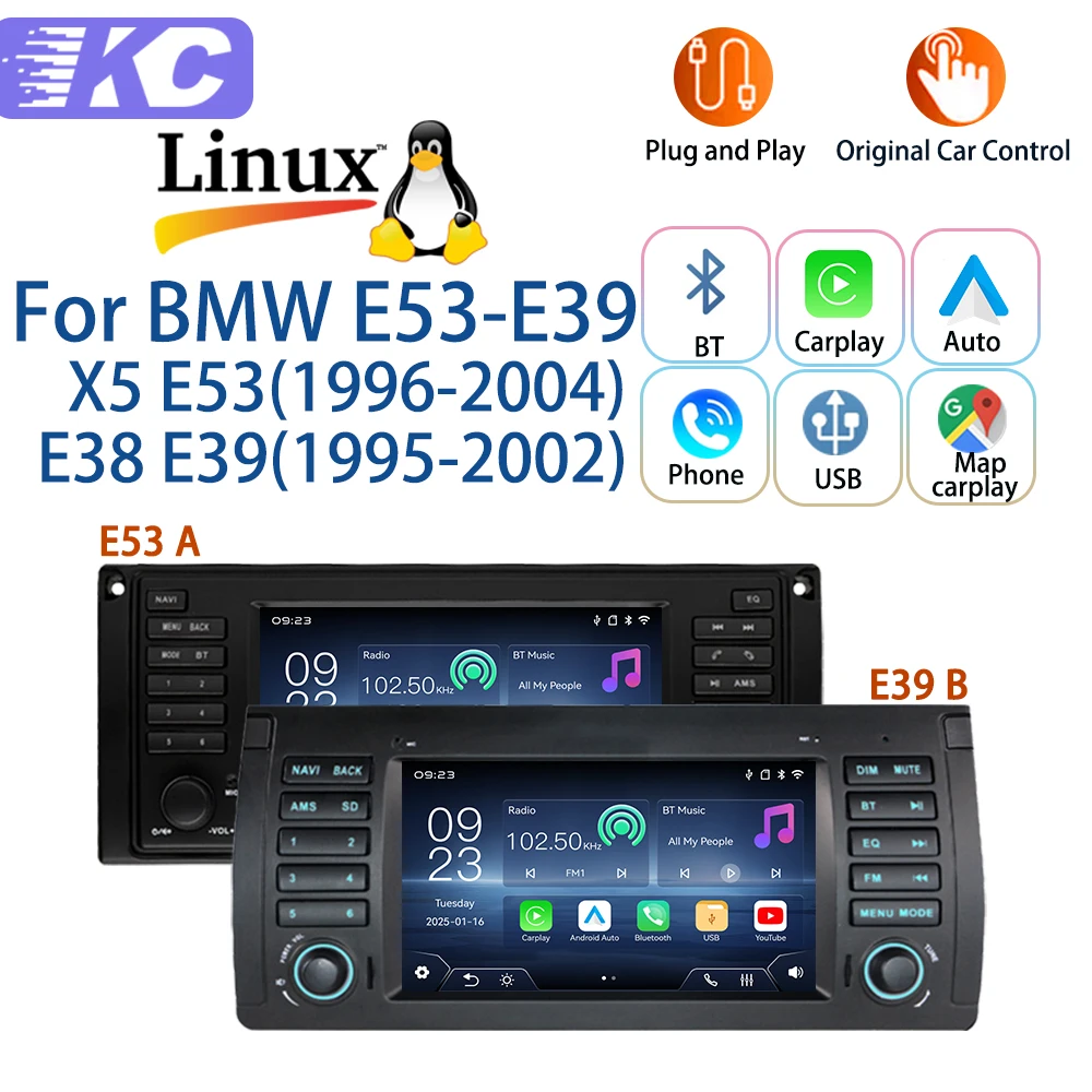 2026 New Linux System Wireless CarPlay Auto FM DSP Bluetooth For BMW E53-E39X5 E53(1996-2004)E38E39(1995-2002)
