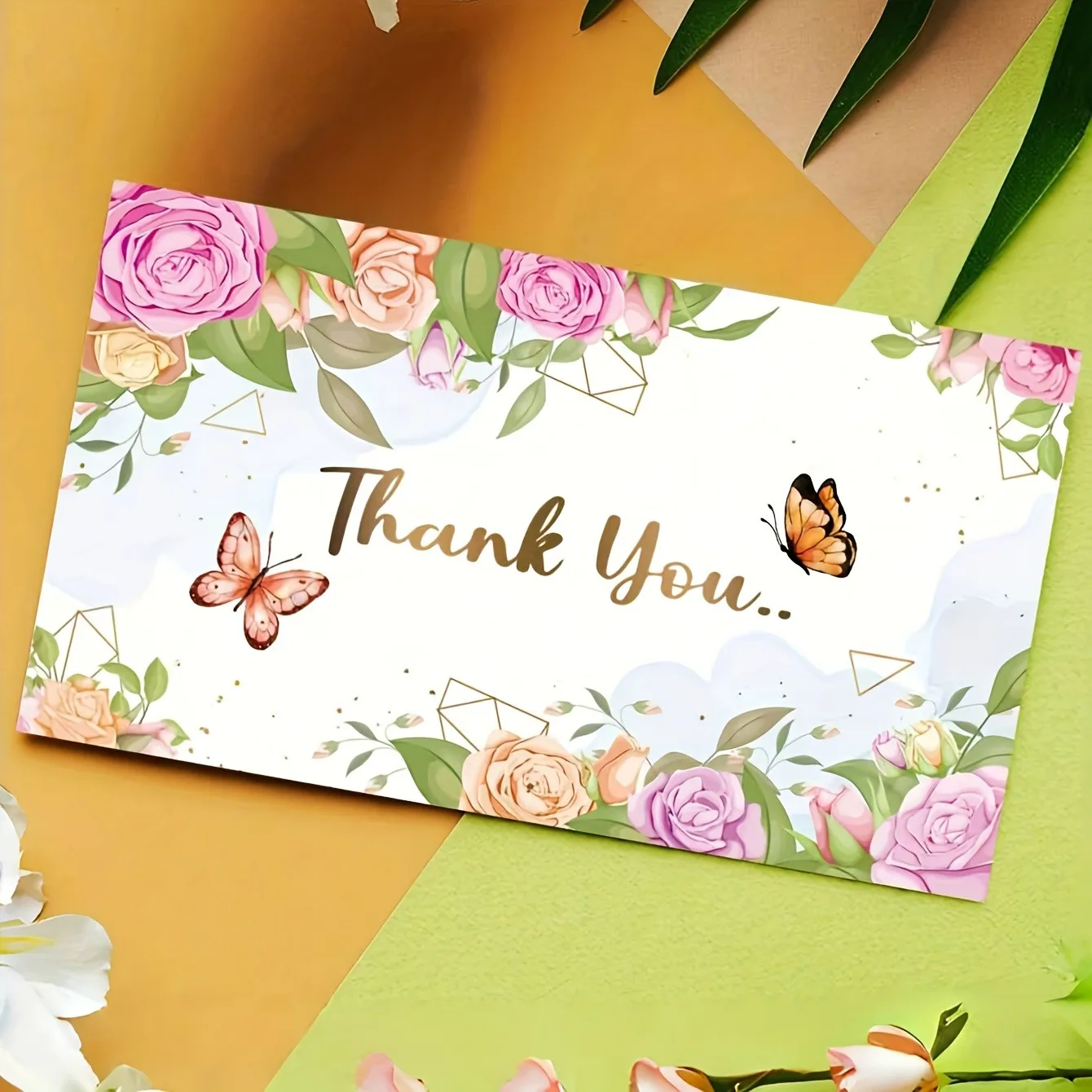 

1000PCS Custom Thank You Business Cards Floral Butterfly Design Printing Free Design Proof Fast Delivery Small Business Wedding