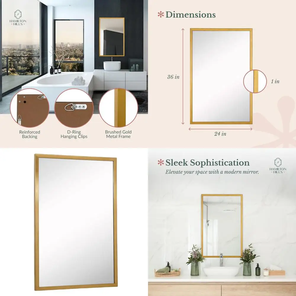 

Современное полноразмерное зеркало в матовом золотом металле в рамке, подходит для коммерческих и промышленных помещений, настенное для летучей мыши