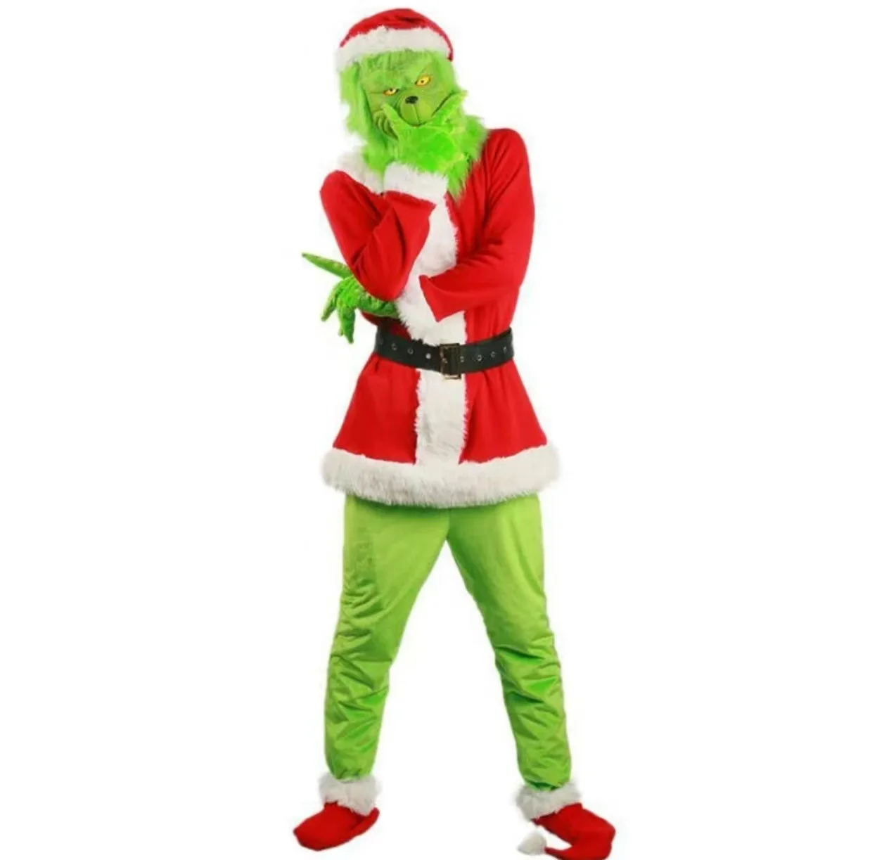 

Adult Green Hair Monster Cosplay Costumes Halloween Christmas Santa Claus Set Funny Carnival Kigurumi Party Dress