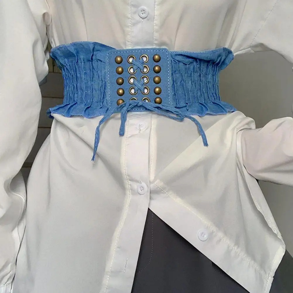 Cintura in vita di colore classico Cinture elastiche in denim stile punk per donna Cintura con gonna a corsetto con bordo largo Tessuto retrò per donna