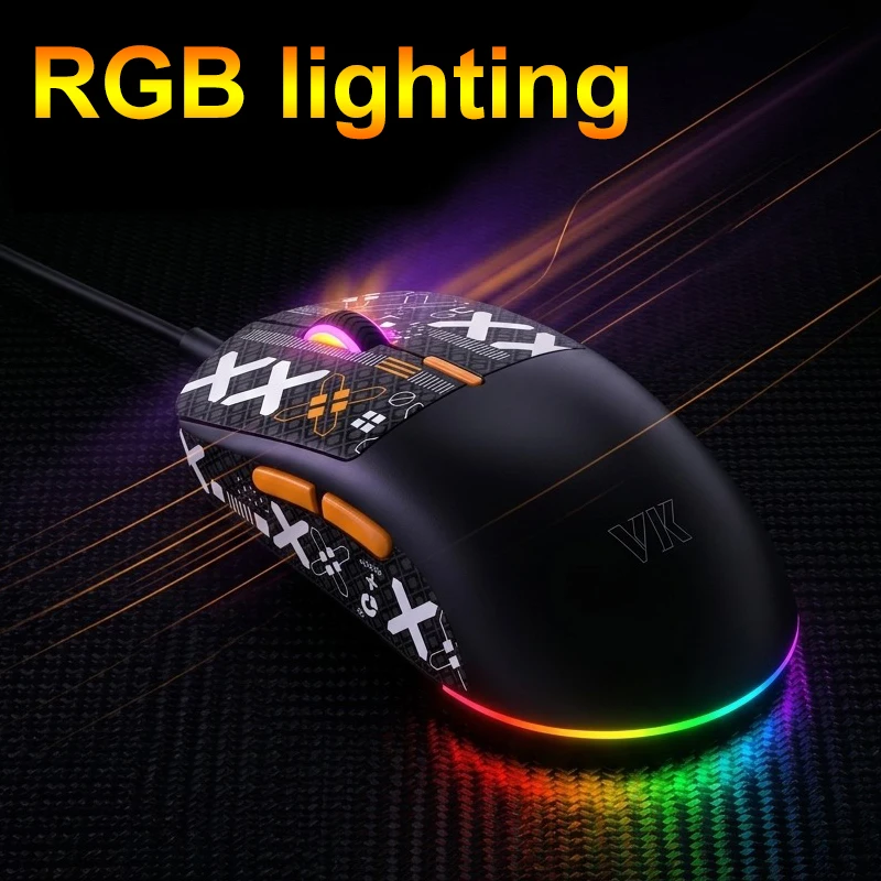 Lightweight Wired Gaming Mouse 65g Symmetrical USB RGB Mouse 7200 DPI Silent Switch 6 Level DPI 1.8m Cable VM1S
