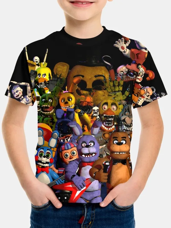 3d Five Night At Freddy Black T-shirt For Boys Kids Clothes Children's Boy's Clothing Tops Short Sleeve Top Shirts 2024 T-shirts