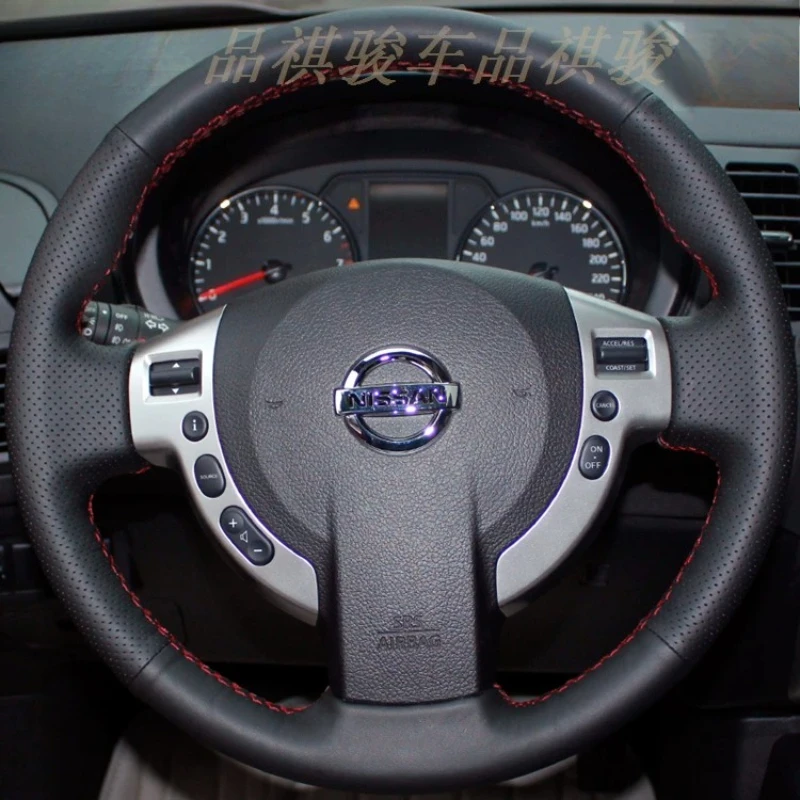 For Nissan QASHQAI X-Trail Nissan NV200 Rogue Hand Stitched non-slip Black leather Car Steering Wheel Cover