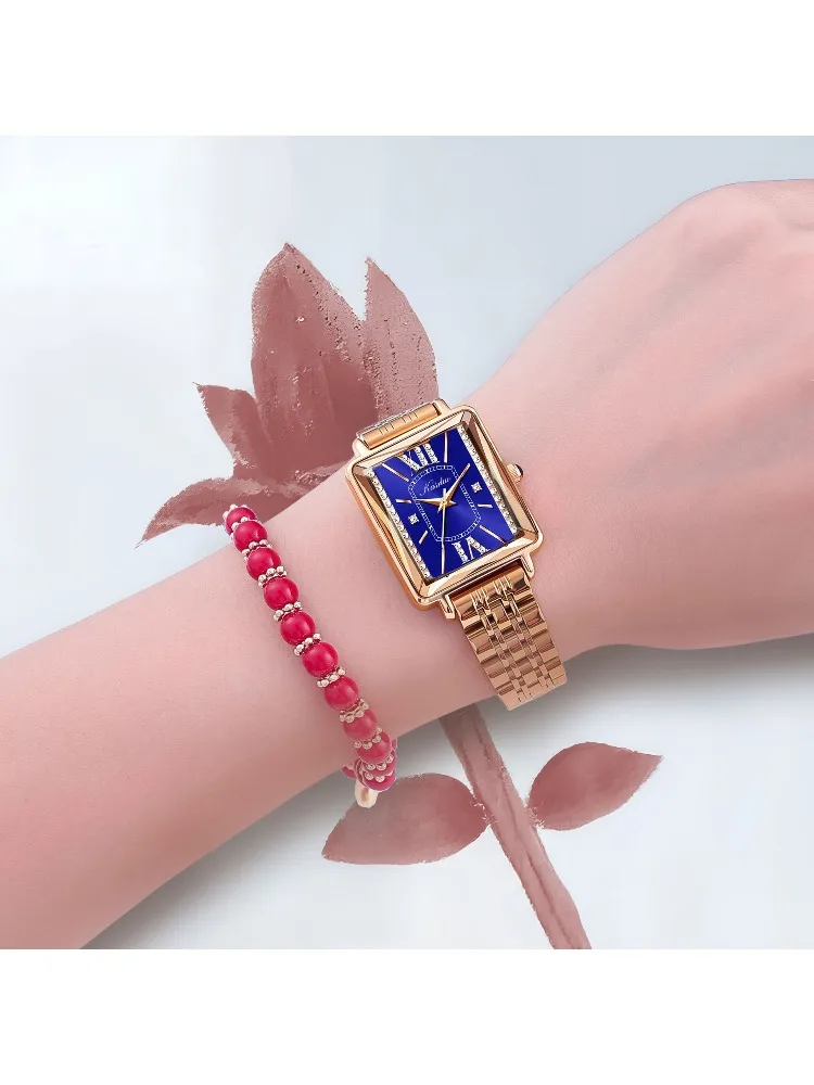 ساعة نسائية مربعة صغيرة، ساعة كوارتز عصرية مقاومة للماء مربعة فاخرة وخفيفة الوزن مرصعة بالألماس #2