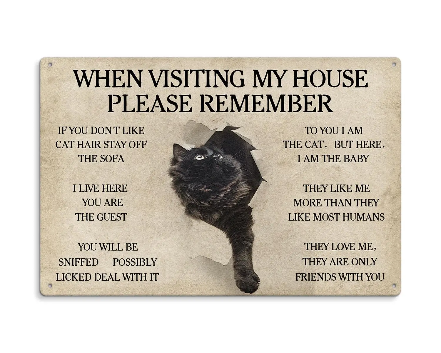 Kercan, когда вы посетите мой дом, пожалуйста, помните, что знаки кошки, знаки кошки, художественные оловянные металлические настенные художественные плакаты с принтом черной кошки, толстая жестяная планка