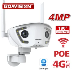 4G Wifi Surveillance Camera Outdoor 4MP POE Dual Lens 180° Ultra Wide Angle AI Human Detection Security Camera Camhipro APP