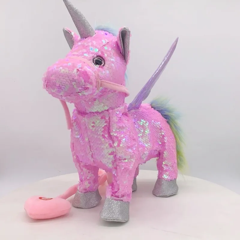 35cm paillettes elettronico Pet che cammina e canta giocattoli unicorno per i più piccoli bella bambola di peluche regalo di compleanno per bambini