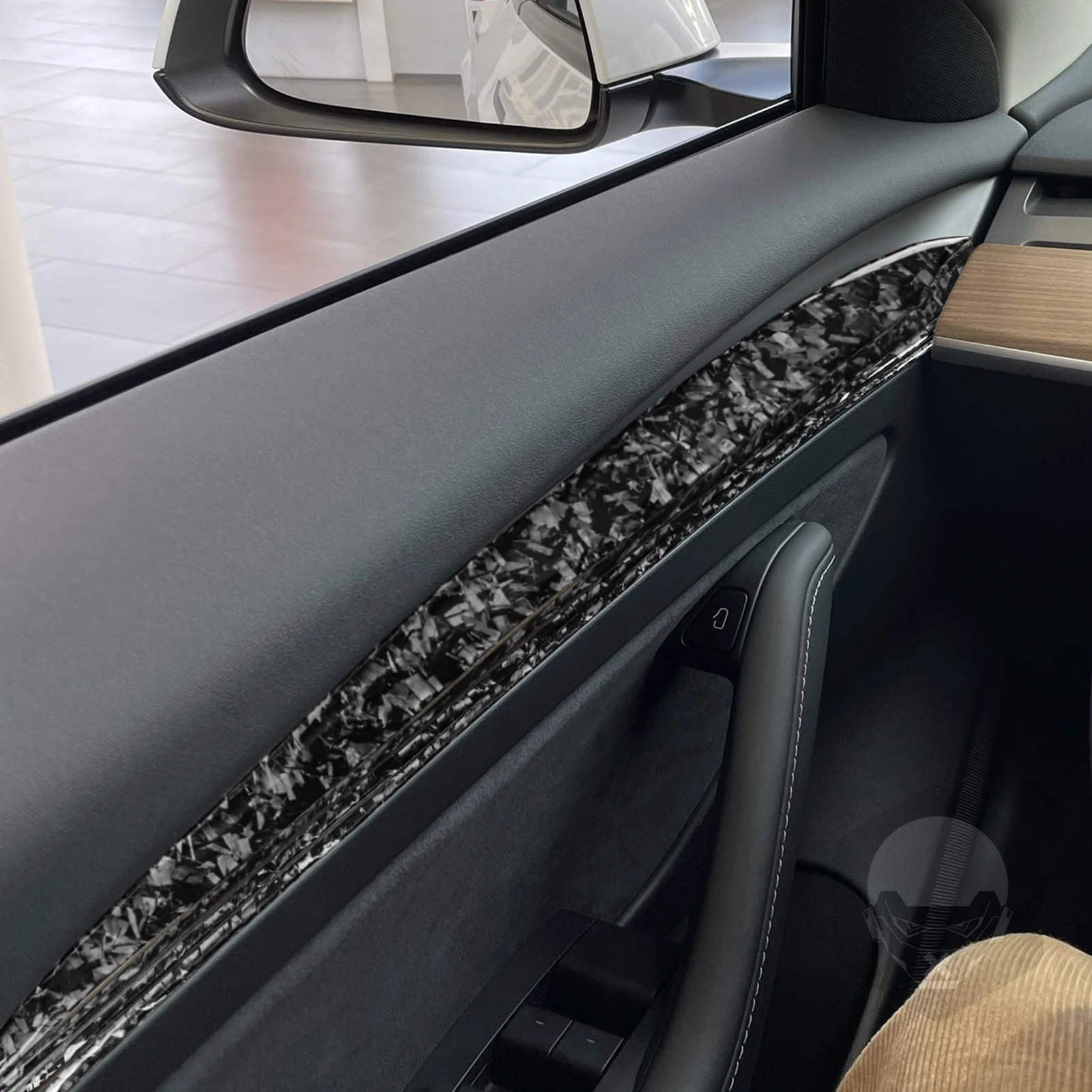 For Tesla Model Y 2020+ Model 3 17-22 Forged Carbon Fiber Center Dashboard Steering Wheel Panel Window Lift Switch Suits Sticker