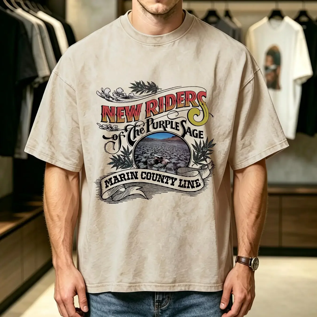 washed T Shirt 1970s New Riders Of The Purple Sage Vintage Tour Band 70s long or short sleeves vintage Washed Unisex fashion