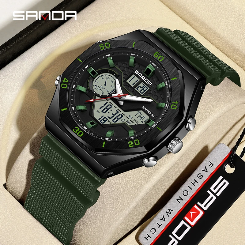 SANDA G style Men Sports Watches Dual Display Digital LED Electronic Quartz Wristwatches Waterproof Swimming Military Watch