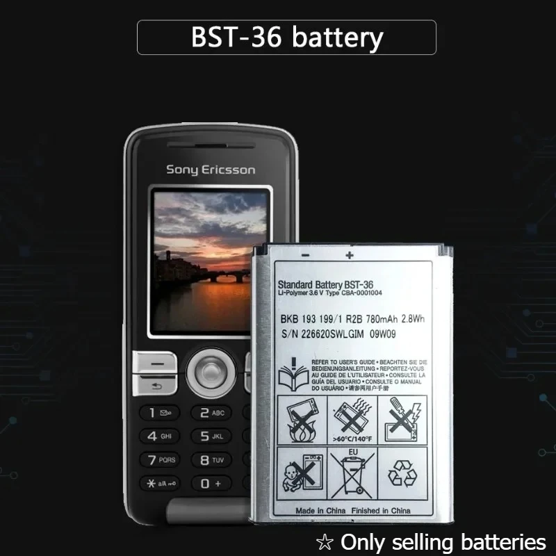 780mAh BST-36 BST36 Phone Battery for Sony Ericsson K510c Z550c Z558c W200i W200c Replacement Battery