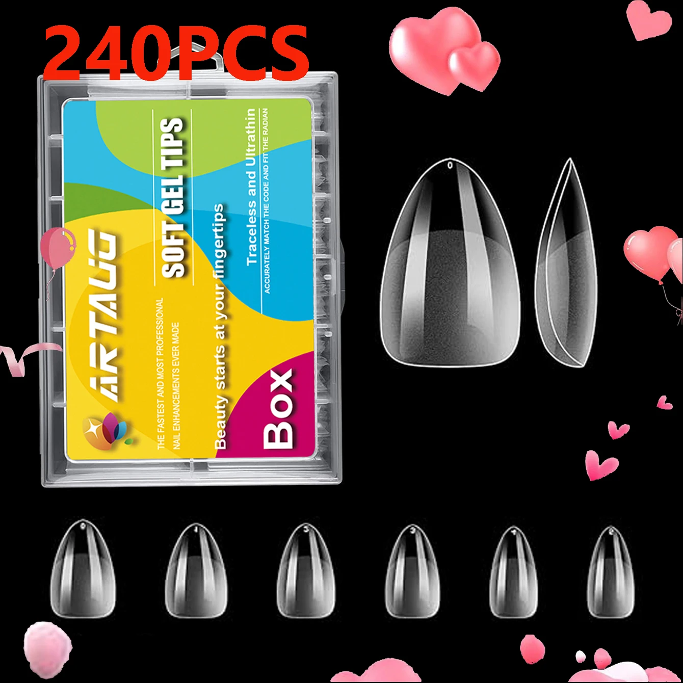 

240 шт./кор., полуматовые миндалевидные типсы, полное покрытие, мягкий гель, накладные искусственные ногти, идеально подходящие для очень коротких ногтей, кровать