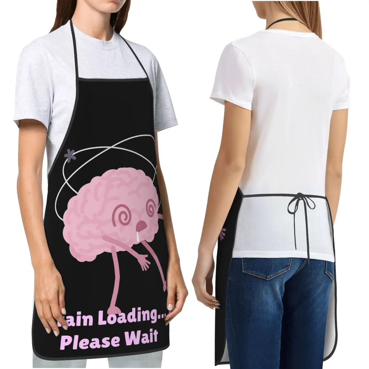 Brain Loading Please Wait Funny Comic Doodle Apron Chef Cooking Cuisine Tablier Bib Kitchen Cleaning Pinafore for Women Men