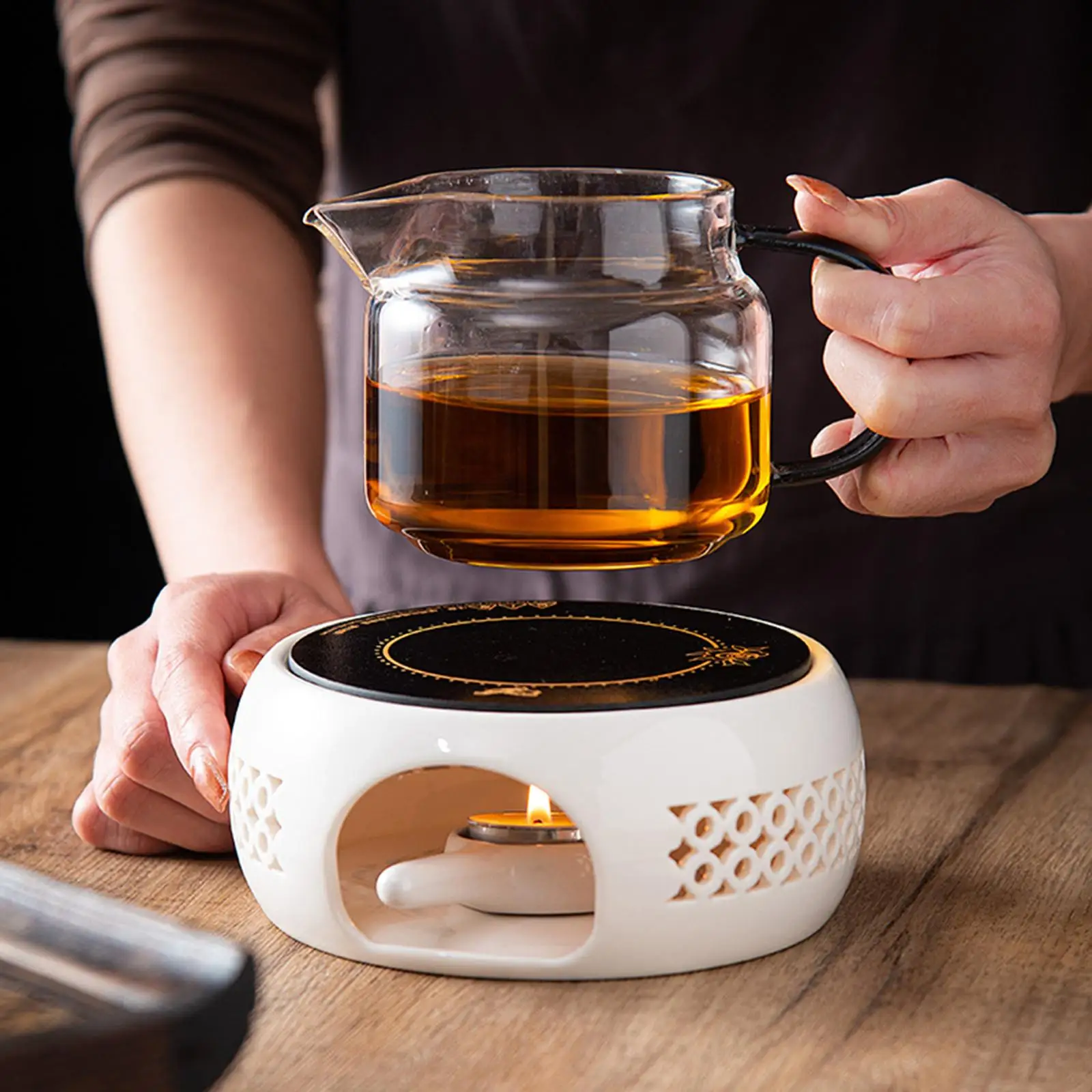 Round Teapot Warmer Tea Heating with Candle Tray Tea Pot Holder for Coffee