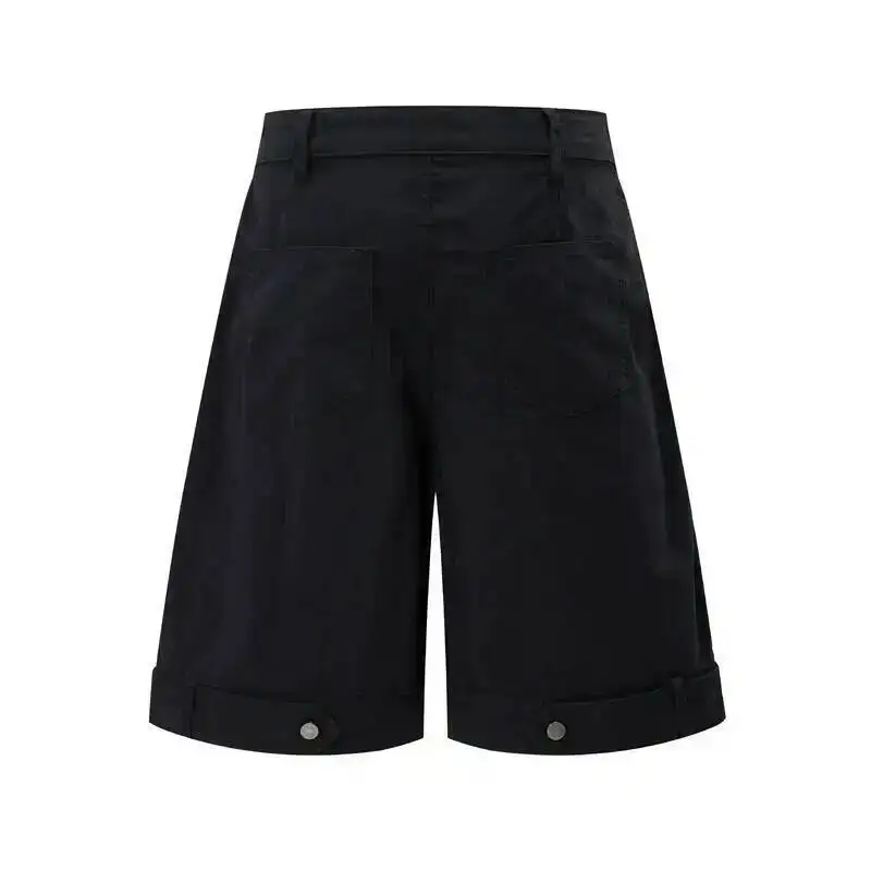 Summer Trendy Men's Shorts American Style High Street Rivet Fashion Design Straight Wide Leg Black Knee Length Pants 9XXH42