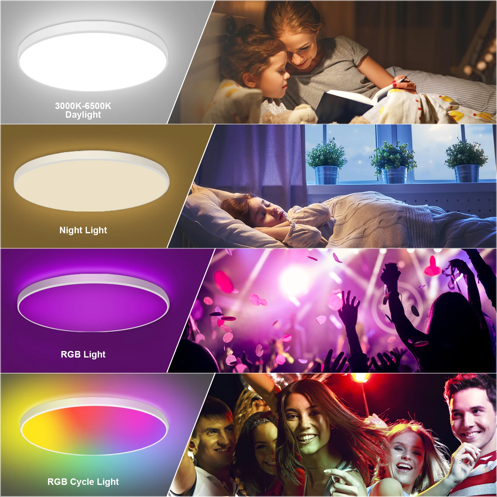 2 Pack 24W RGB LED Ceiling Lights, Dimmable with Remote & App, 16M Colors, 2400LM, Ø30cm, for Living Room Bedroom