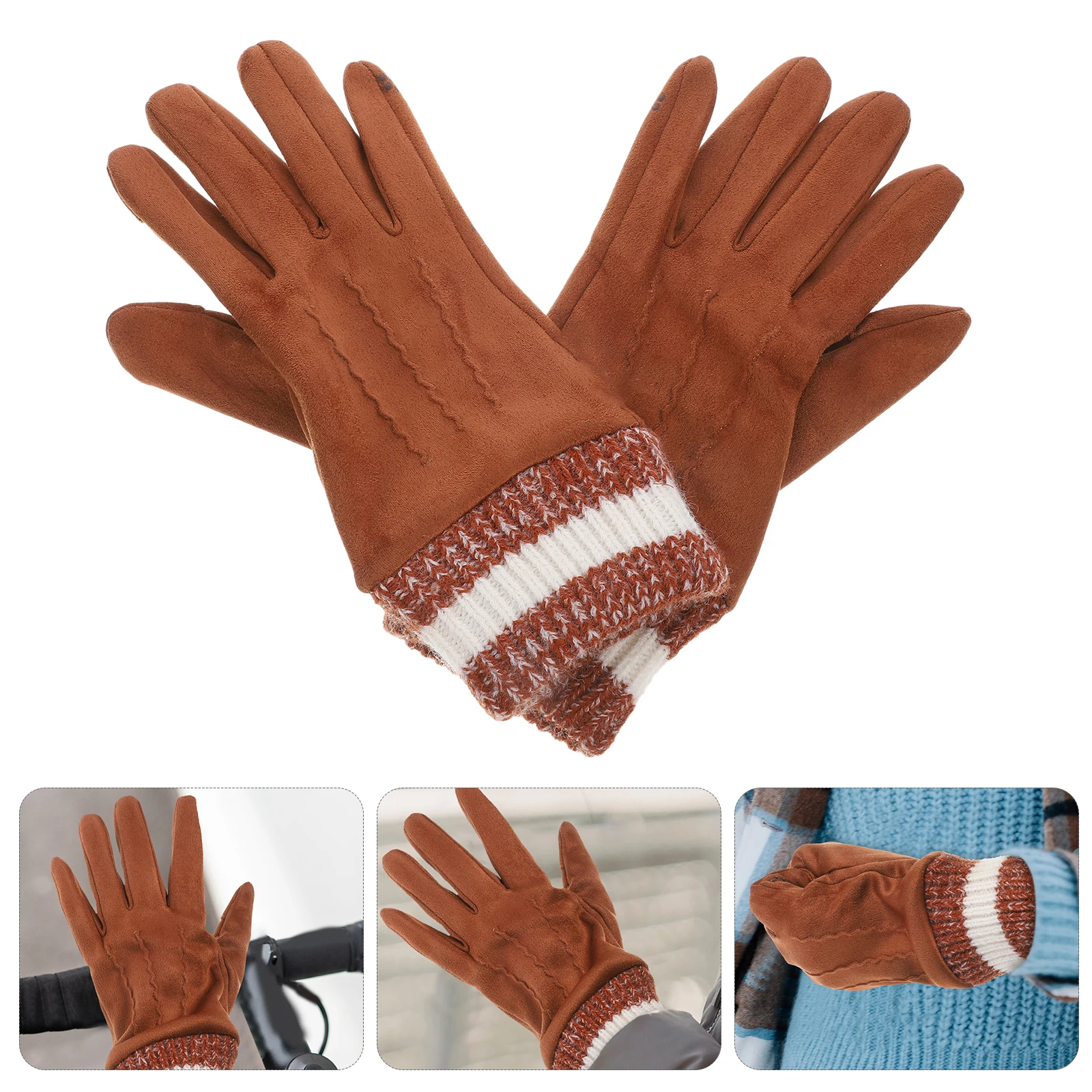 

1Pair Men's Winter Gloves with Touch Screen Fingertips Suede Warm Full Finger Bike Riding Driving Fishing Trekking Non