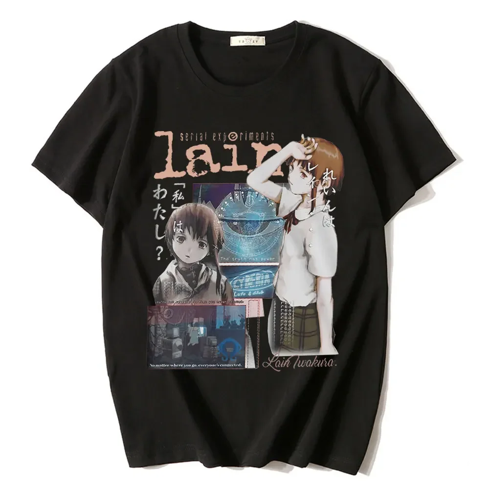 Manga TV Serial Experiments Lain T-Shirt Iwakura Anime Girl Sci Fi Men's Women's Short Sleeve Oversized T-shirts Streetwear Tops