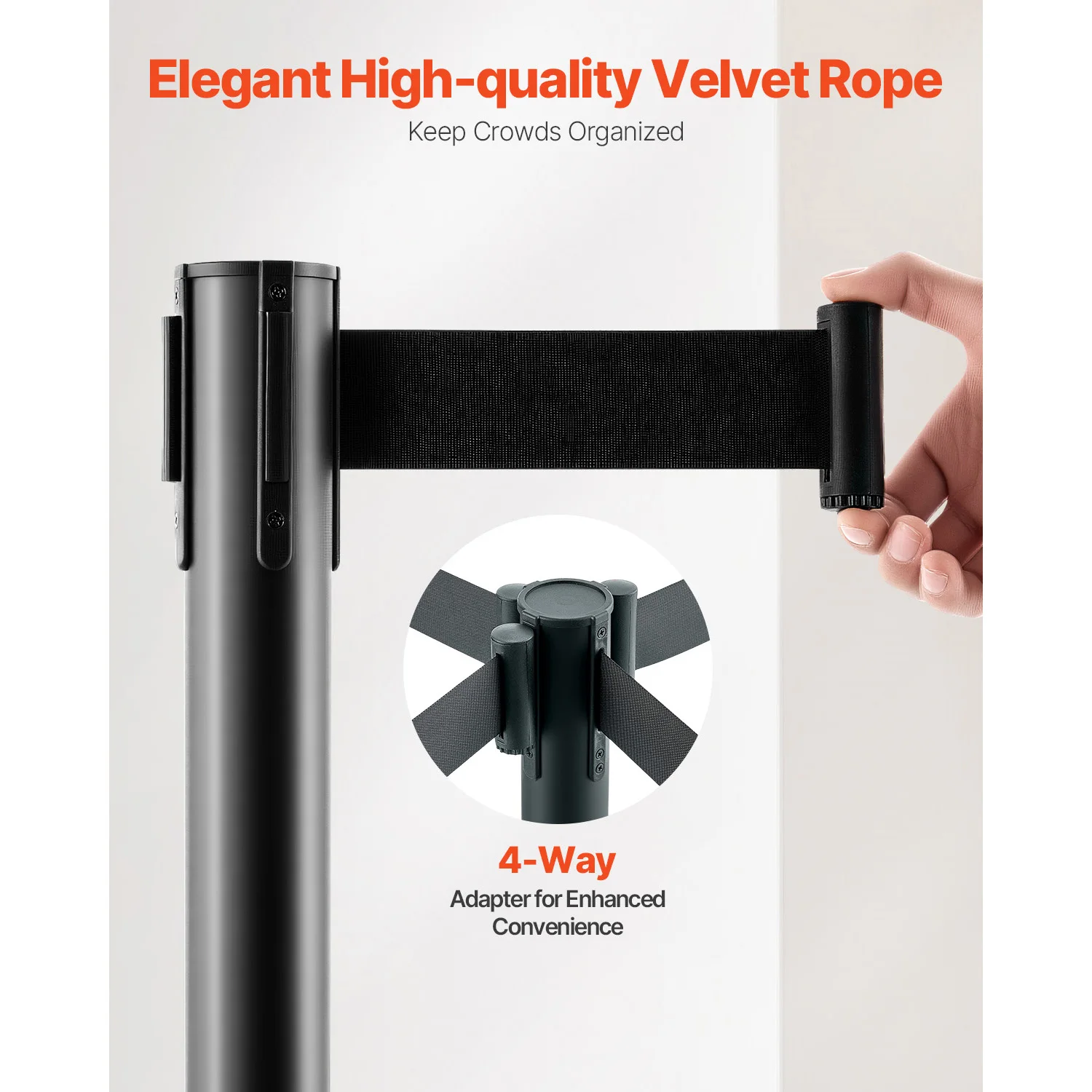 VEVOR Stanchion Post 4/6/8 قطعة من الدعامات المصنوعة من الفولاذ الكربوني مع أحزمة قابلة للسحب وقاعدة قابلة للتعبئة لمعرض حفلات الزفاف المسرحية