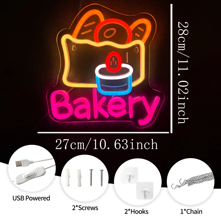 Bakery Led Neon Sign, Used In Kitchen Baking Dessert Shop Restaurant Cake Food Shop Coffee Shop Art Decor Gifts, Easy To Hang.