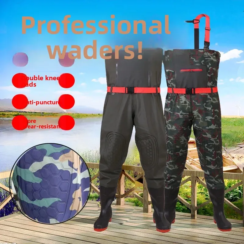 Mono grueso con doble rodilla acolchado, traje de pesca impermeable, pantalones de lluvia altos en el pecho, ropa de trabajo para hombre, ropa protectora