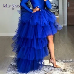 Saias de tule azul royal feminina, elástico na cintura, alta baixa, em camadas, fofas, princesa, feminina, ocasião especial, festa de casamento, saia tutu