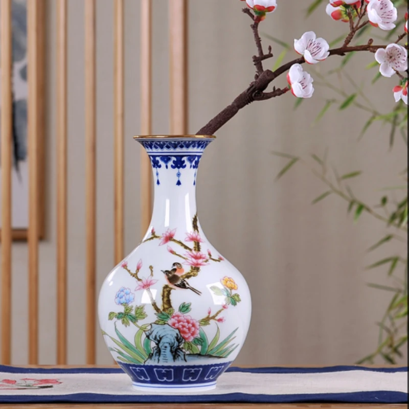 Jingdezhen Porcelain Blue White Vase Flower Arrangement Device Flower Birds Pattern New Chinese Style Home Living