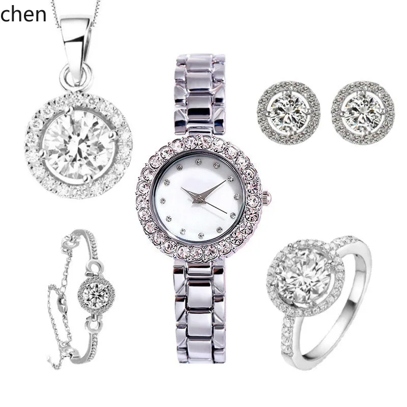 

ZZ new women's watch five-piece luxury diamond-encrusted fashion trend quartz watch