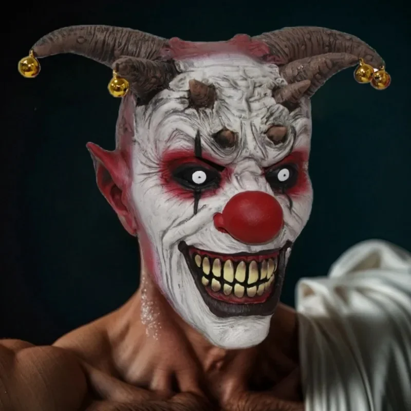 

Bell Evil Clown Mask Halloween Mask Devil Horror Scary Clown Head Latex Joker Decor Unisex Masquerade Party Cosplay Costume Prop