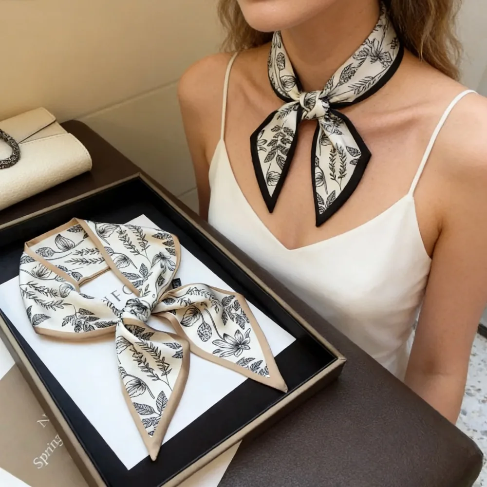 

Luxury Skinny Silk Satin Scarf for Women, Versatile Neckerchief Bag Scarf Headband