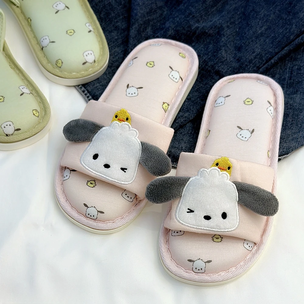 Sanrio Cartoon Pochacco Slippers Floor Slippers Breathable Comfortable Indoor Slippers Flat Casual Non-slip Girl Home Shoes