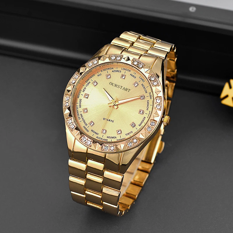 

UTHAI Couple's Watch Fashion Trend Gold Diamond studded Steel Belt Business Leisure Quartz Watch watches for man