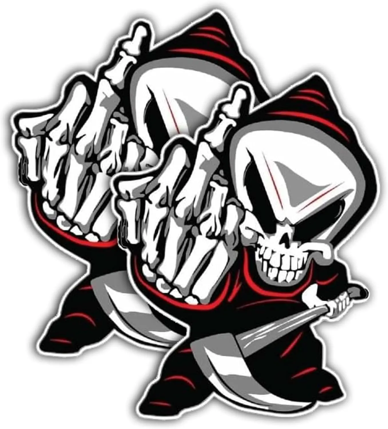 2 Pack Edgy Grim Reaper Showing Middle Finger PVC Sticker For Bumper And Travel Case Vehicle Styling Accessories Decal