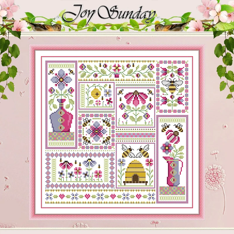 

Bees in the Garden Patterns Counted Cross Stitch Set DIY 11CT 14CT 16CT Stamped DMC Cross-stitch Kit Embroidery Needlework