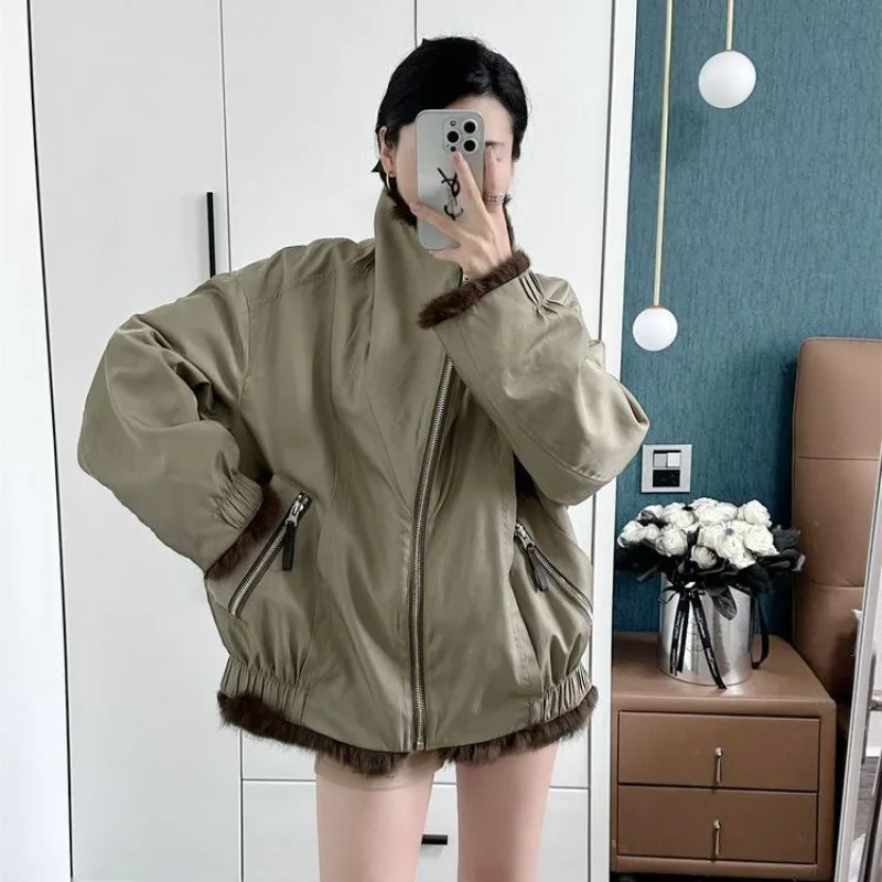 2025 Autumn and Winter New Style Lapel Fashionable Double-sided Parkas Loose Temperament Jacket Female Clothing