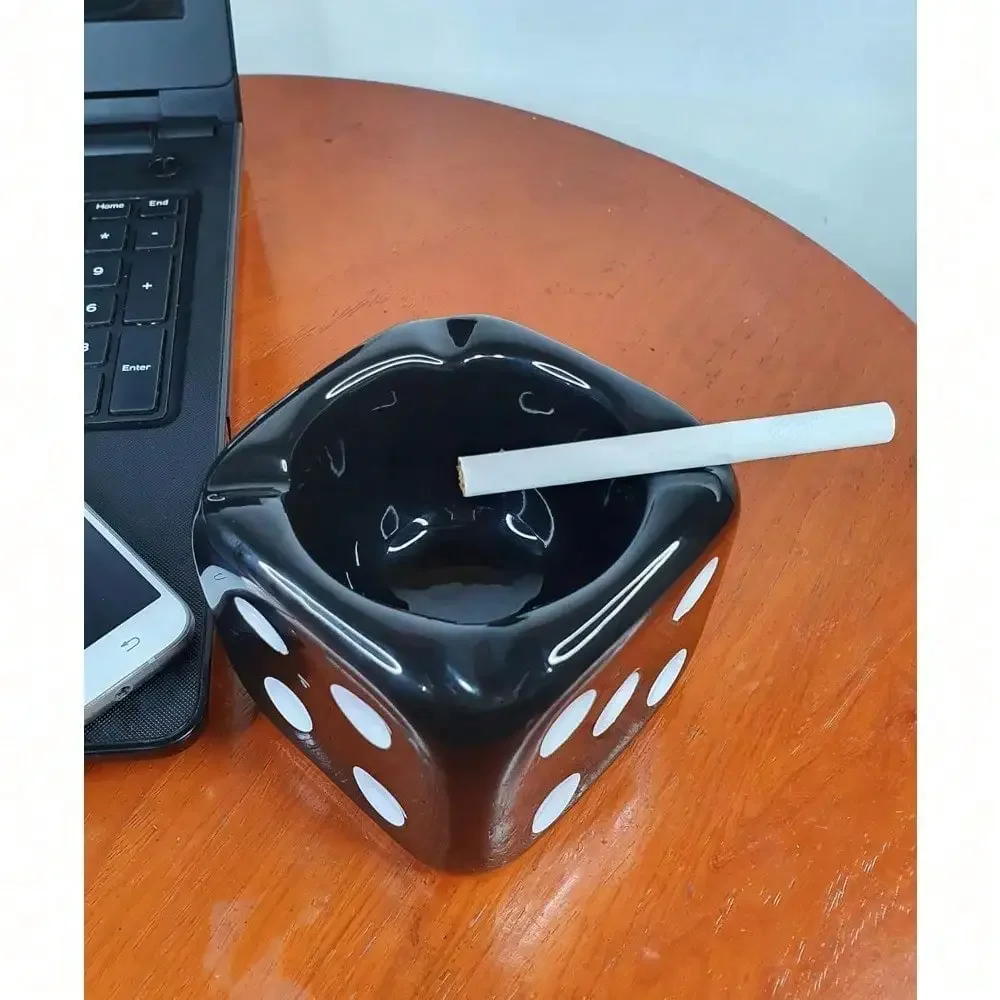 Ashtrays For Cigarettes Dice Ash Tray - Premium Ceramic Retro Cool Ashtrays Gifts For Smokers Home Ashtrays For Indoor Outdoor Patio Desktop Decor Unique Fancy Ashtray Cute Ashtray Black，sh25072550999936908