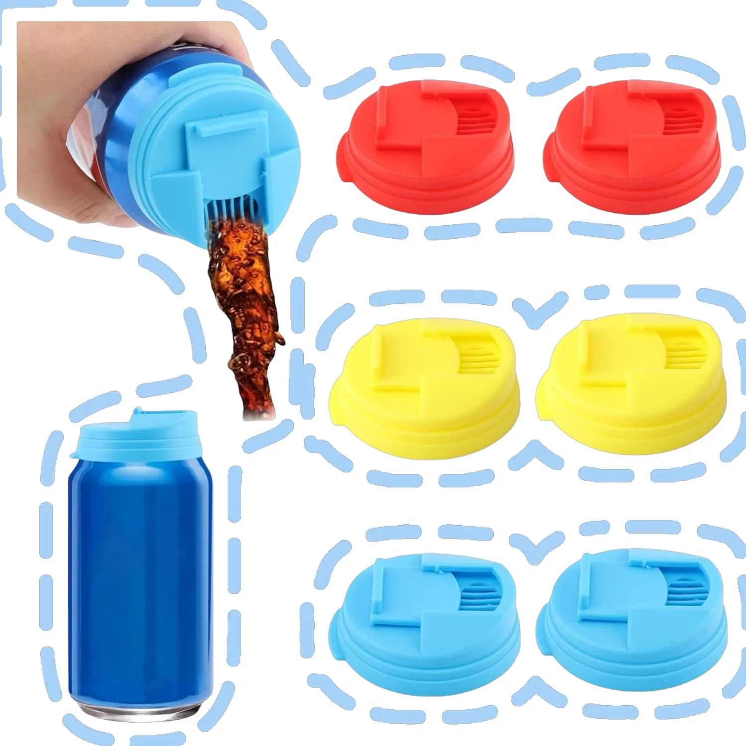 6Pack Reusable Drink Covers Can for Soda Can Lid Covers Round Protector Plastic Lid Fit Standard Soda Drink Beer Juice Beverages